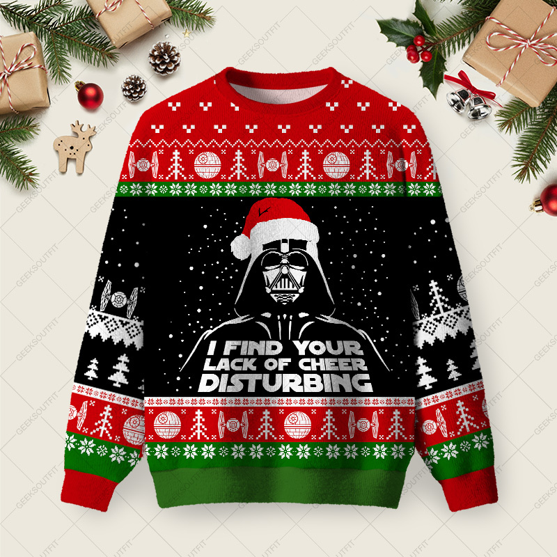Geeksoutfit I Find Your Lack Of Cheer Disturbing Black Ugly Christmas Fuzzy Fleece Sweatshirt for Sale