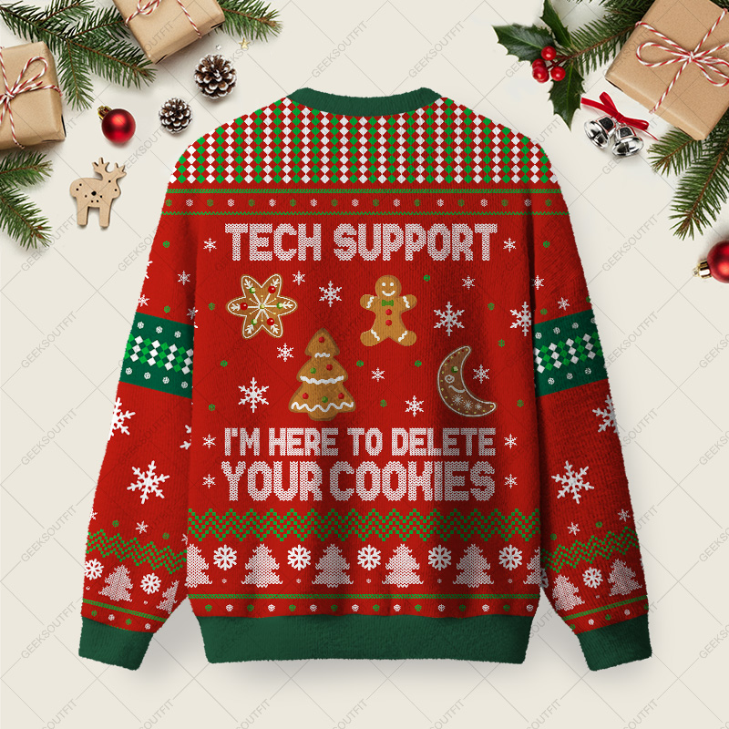Tech Support Computer Programmer Red Ugly Christmas Fuzzy Fleece Sweatshirt