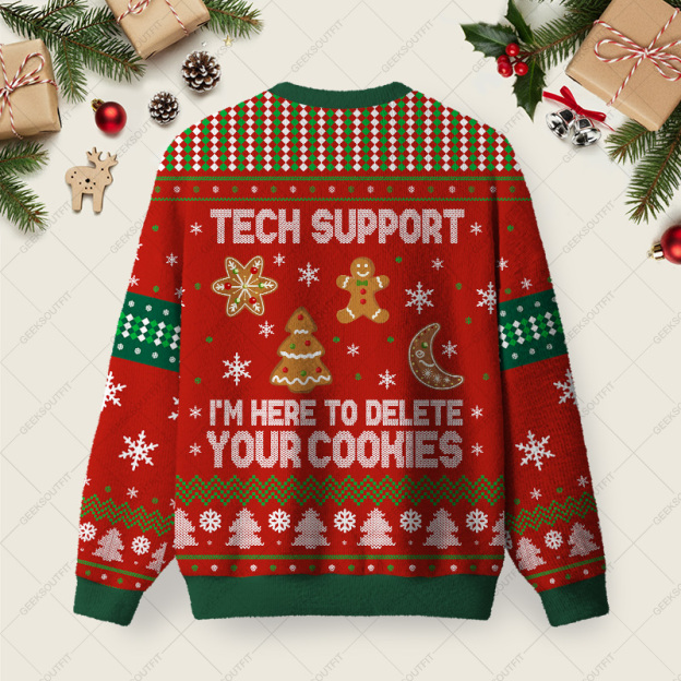 Tech Support Computer Programmer Red Ugly Christmas Fuzzy Fleece Sweatshirt