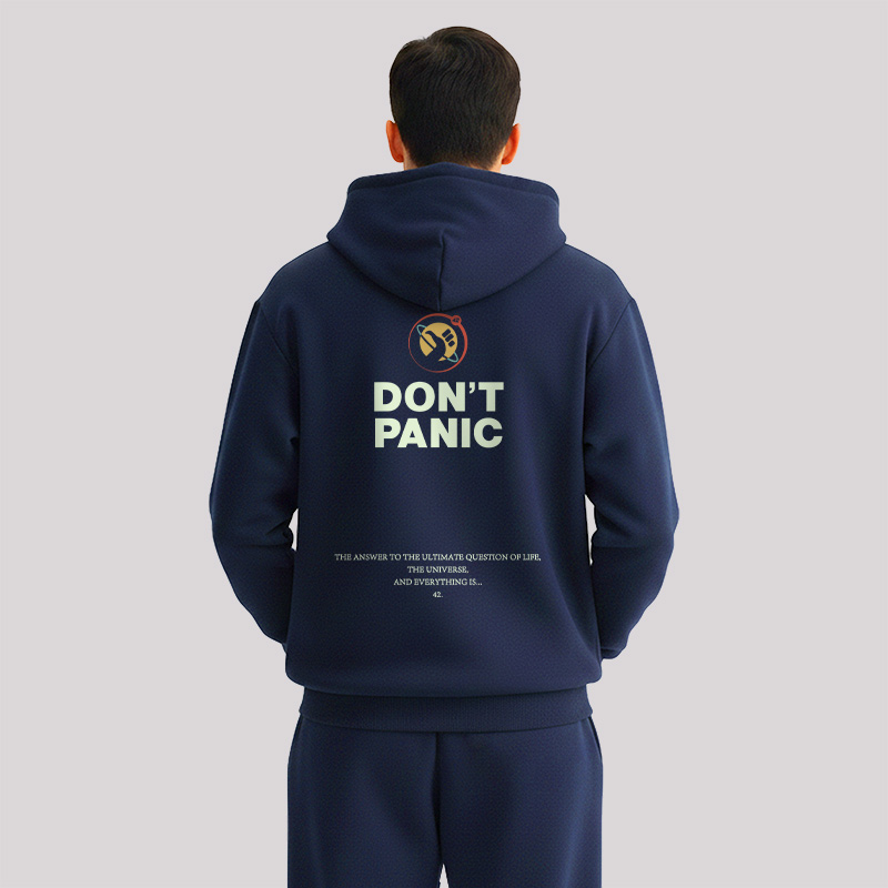 Don't Panic Front and Back Printed Geek Fleece Hoodie Set