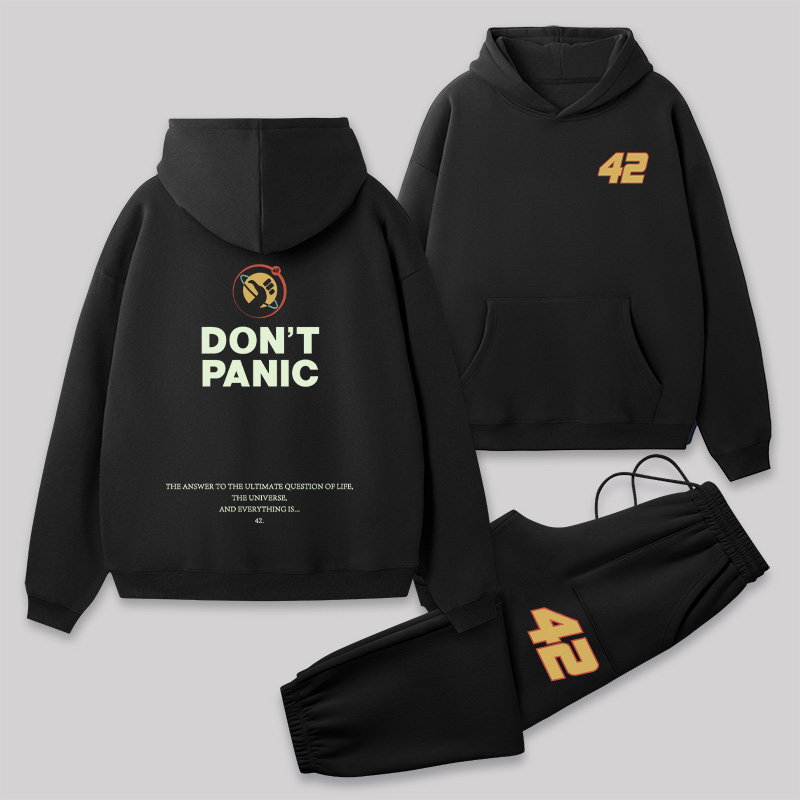 Don't Panic Front and Back Printed Geek Fleece Hoodie Set