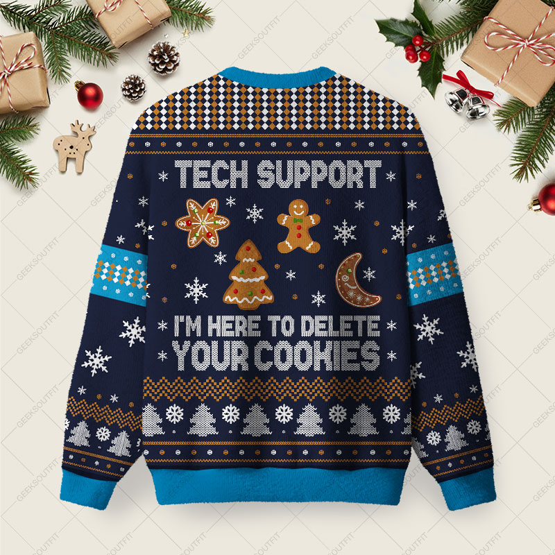 Tech Support Computer Programmer Blue Ugly Christmas Fuzzy Fleece Sweatshirt