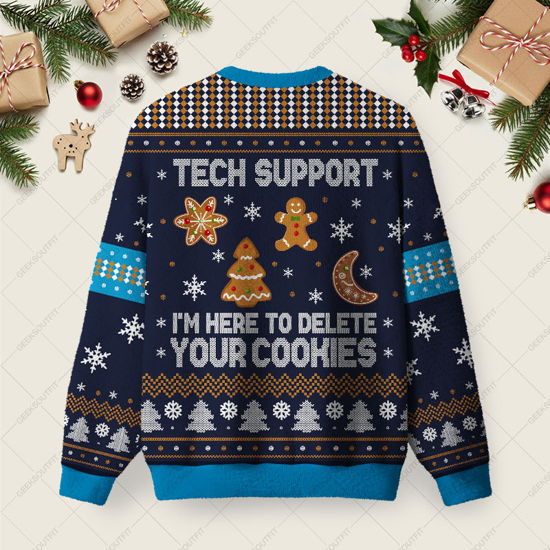Tech Support Computer Programmer Blue Ugly Christmas Fuzzy Fleece Sweatshirt