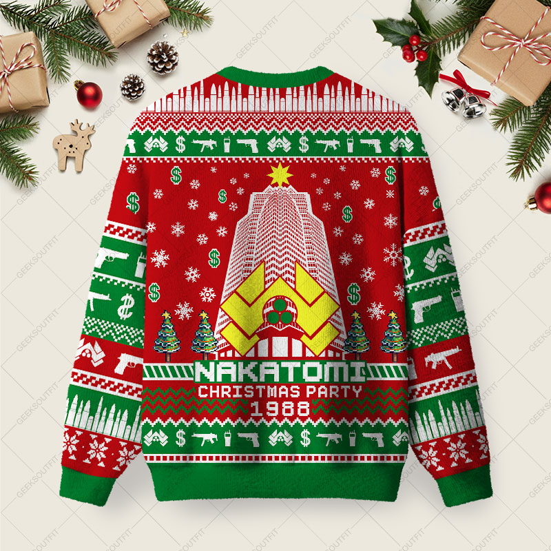 Nakatomi Corporation Christmas Party Snowflake Tower Ugly Christmas Fuzzy Fleece Sweatshirt