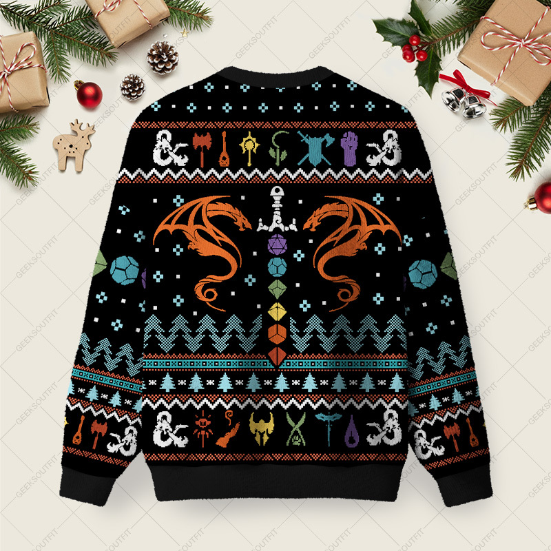 DND Dragon Dice Weapon Black Ugly Christmas Fuzzy Fleece Sweatshirt