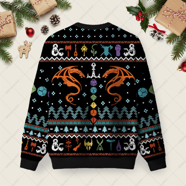DND Dragon Dice Weapon Black Ugly Christmas Fuzzy Fleece Sweatshirt