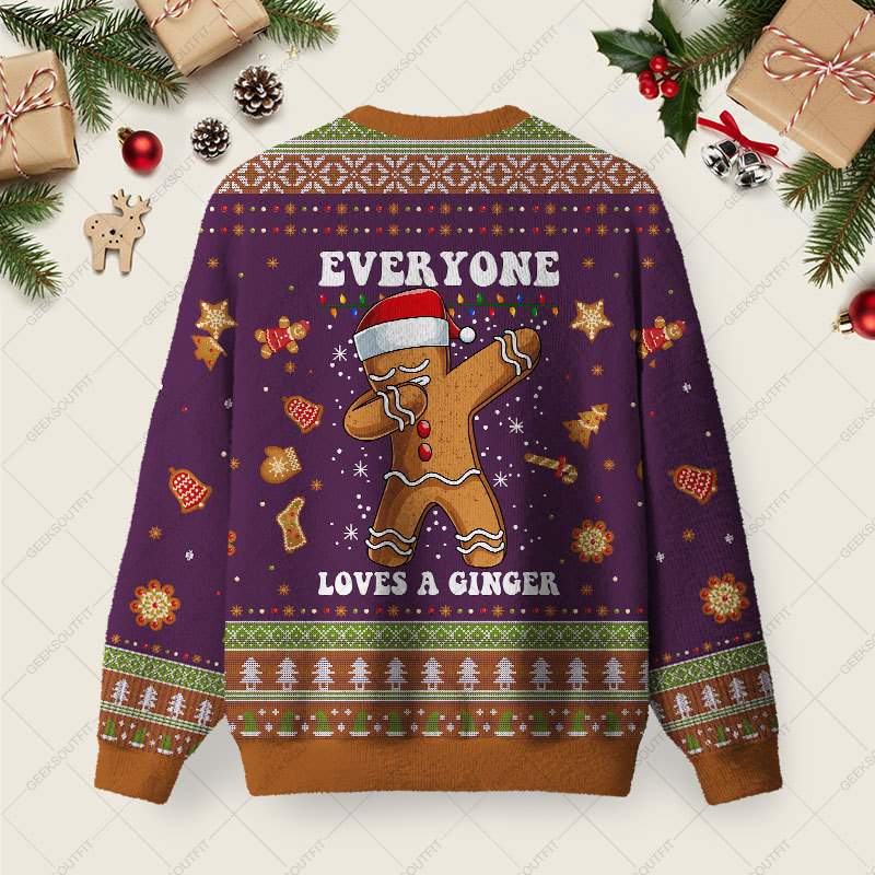 Gingerbread Dabbing Dance Christmas Purple Ugly Christmas Fuzzy Fleece Sweatshirt