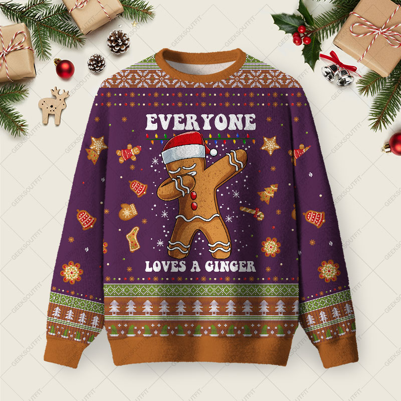 Gingerbread Dabbing Dance Christmas Purple Ugly Christmas Fuzzy Fleece Sweatshirt