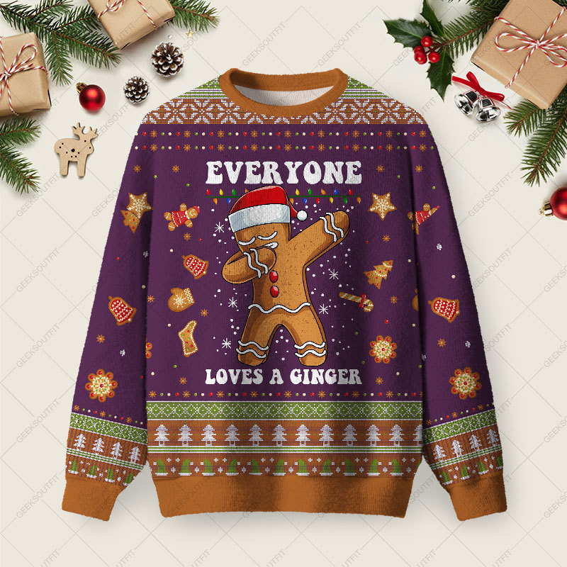 Geeksoutfit Gingerbread Dabbing Dance Christmas Purple Ugly Christmas Fuzzy Fleece Sweatshirt for Sale