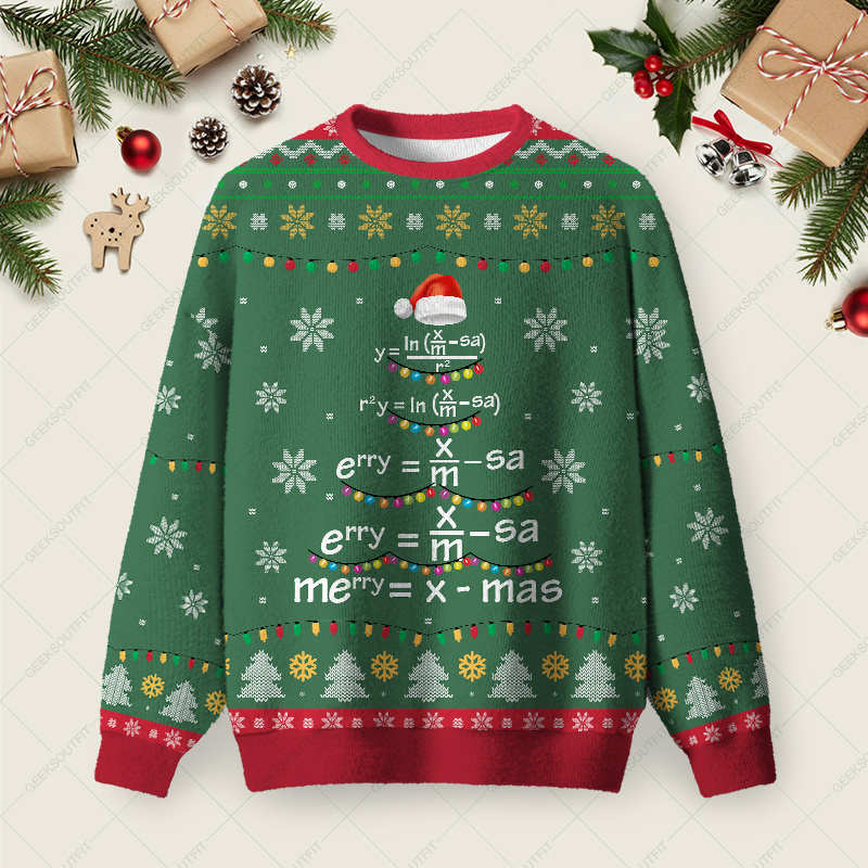 Geeksoutfit Math Merry Xmas Tree Green Ugly Christmas Fuzzy Fleece Sweatshirt for Sale