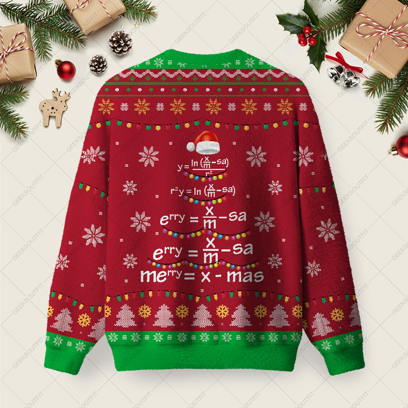 Math Merry Xmas Tree Red Ugly Christmas Fuzzy Fleece Sweatshirt
