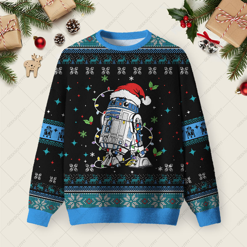 Robot Christmas Ugly Christmas Fuzzy Fleece Sweatshirt