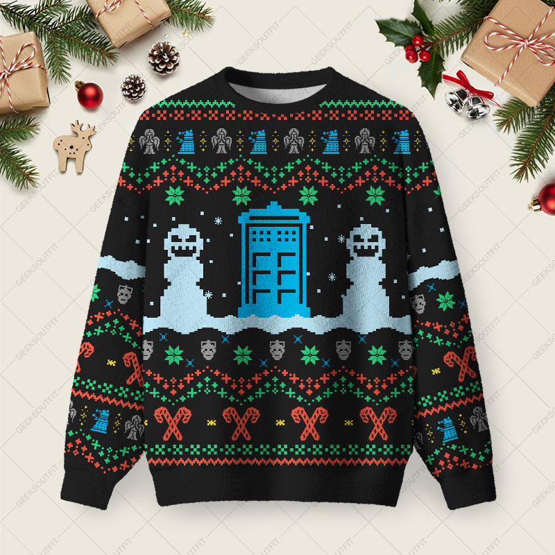 Doctor Who Black Ugly Christmas Fuzzy Fleece Sweatshirt
