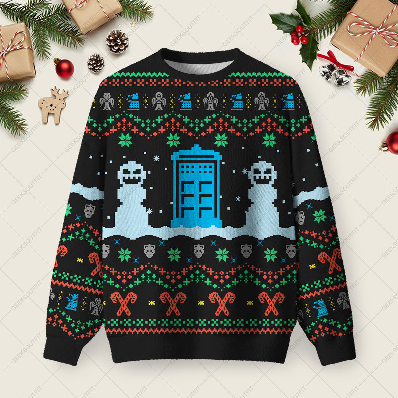 Geeksoutfit Doctor Who Black Ugly Christmas Fuzzy Fleece Sweatshirt for Sale