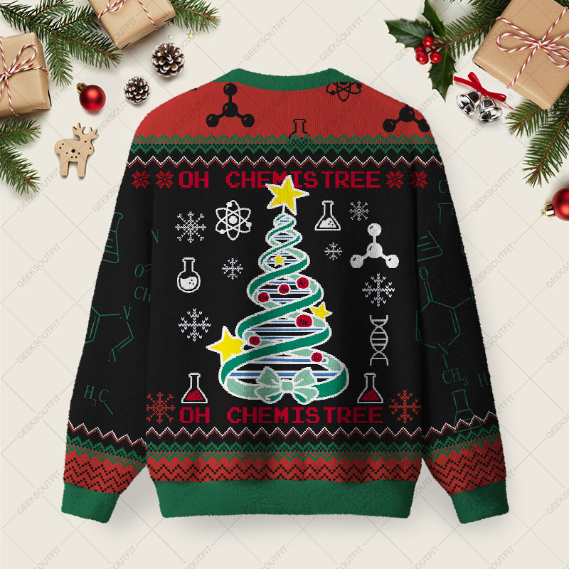 DNA Tree Ugly Christmas Fuzzy Fleece Sweatshirt