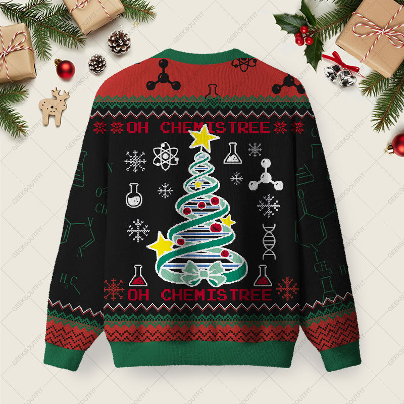 DNA Tree Ugly Christmas Fuzzy Fleece Sweatshirt