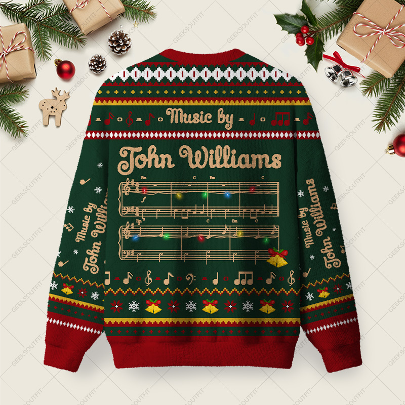 Music by John Williams Ugly Christmas Fuzzy Fleece Sweatshirt