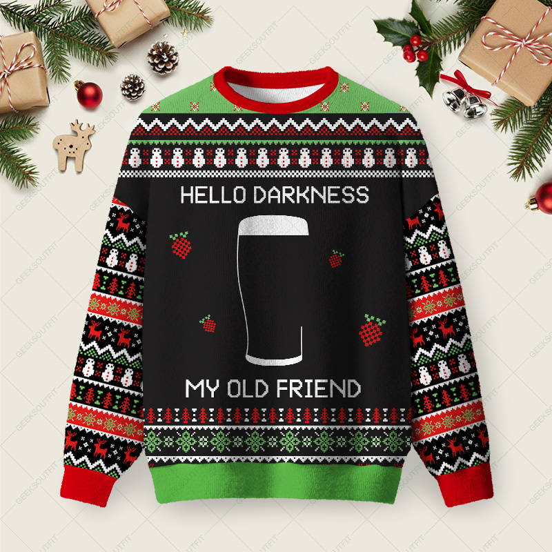 Geeksoutfit Hello Darkness My Old Friend Black Ugly Christmas Fuzzy Fleece Sweatshirt for Sale