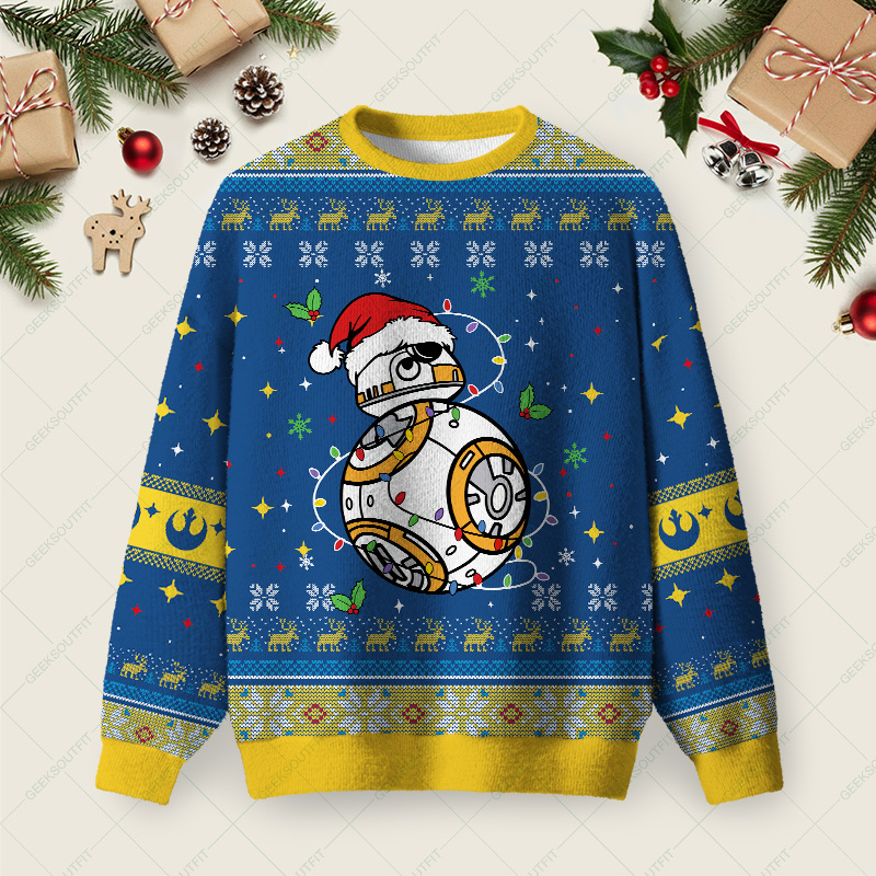 Geeksoutfit BB-8 Christmas Ugly Christmas Fuzzy Fleece Sweatshirt for Sale