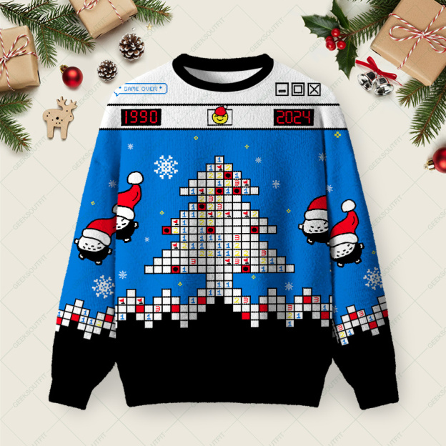 Minesweeper Ugly Christmas Fuzzy Fleece Sweatshirt