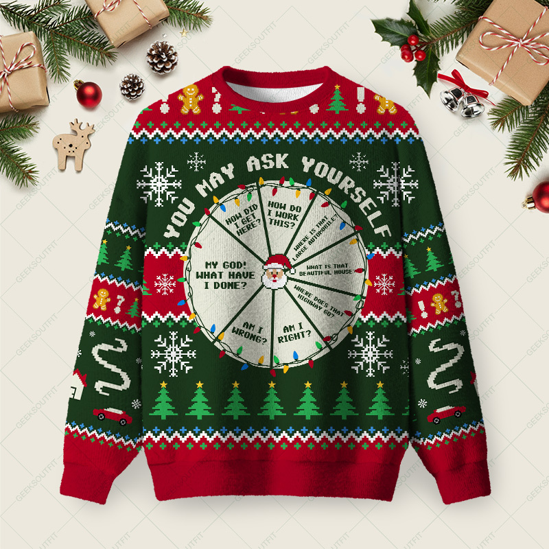 Geeksoutfit You May Ask Yourself Ugly Christmas Fuzzy Fleece Sweatshirt for Sale