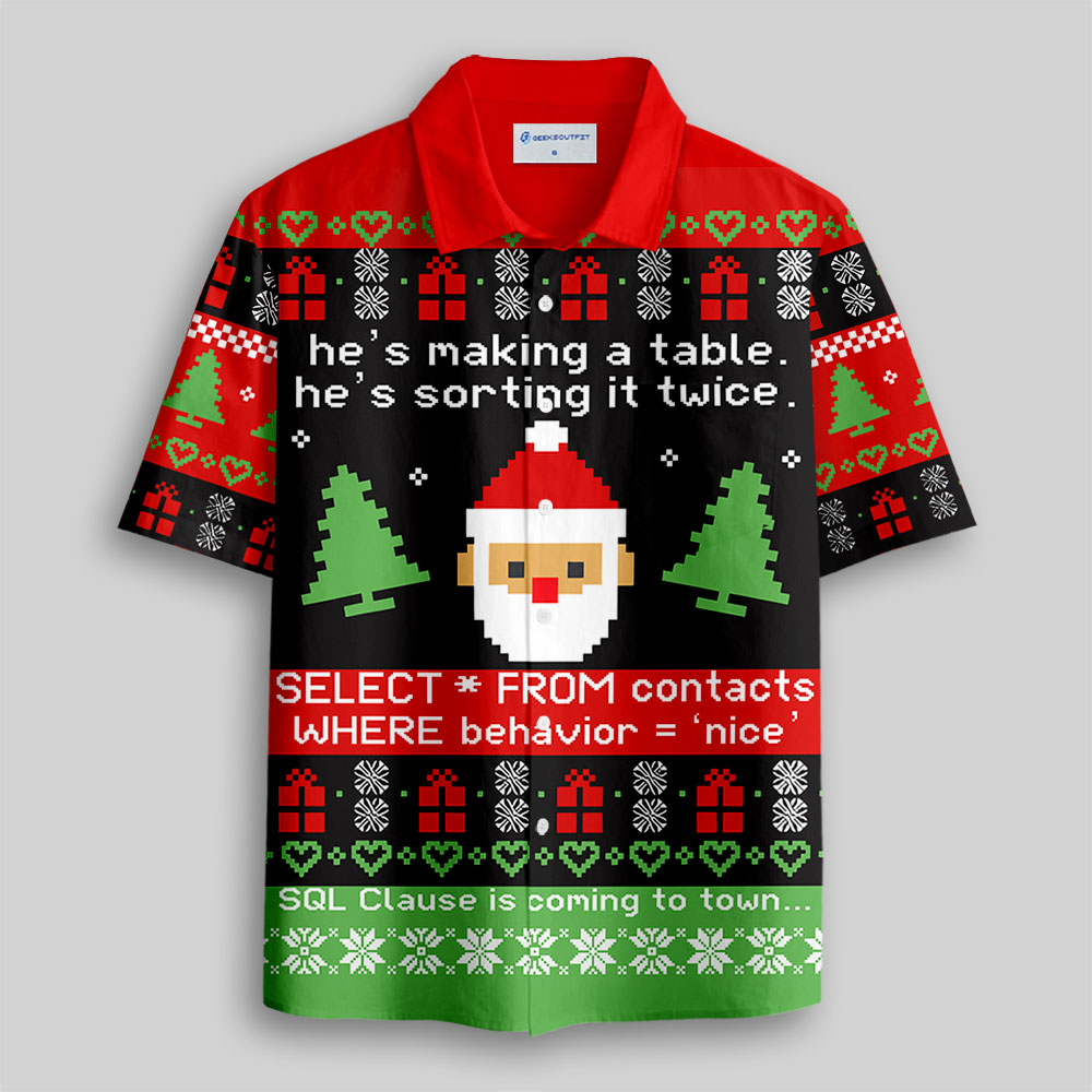 Sql Clause Is Coming to Town Button Up Pocket Shirt