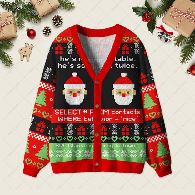 Sql Clause Is Coming to Town Geek Ugly Cardigan Sweaters 