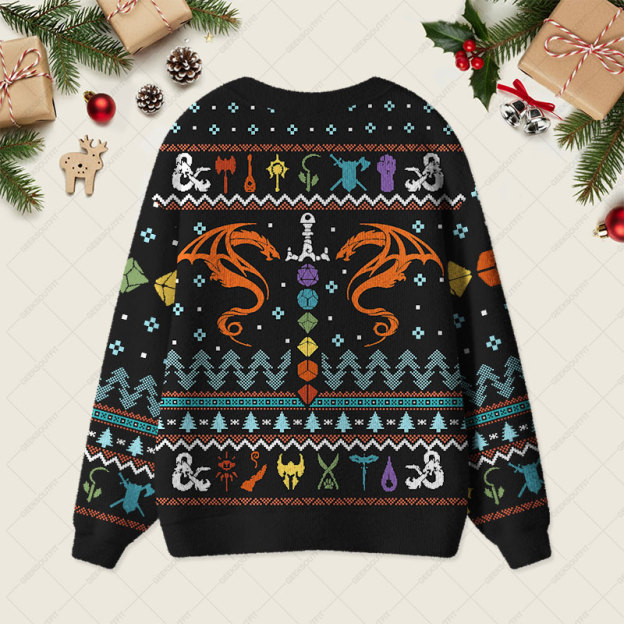 DND Dragon Dice Weapon Black Geek Ugly Cardigan Sweaters 