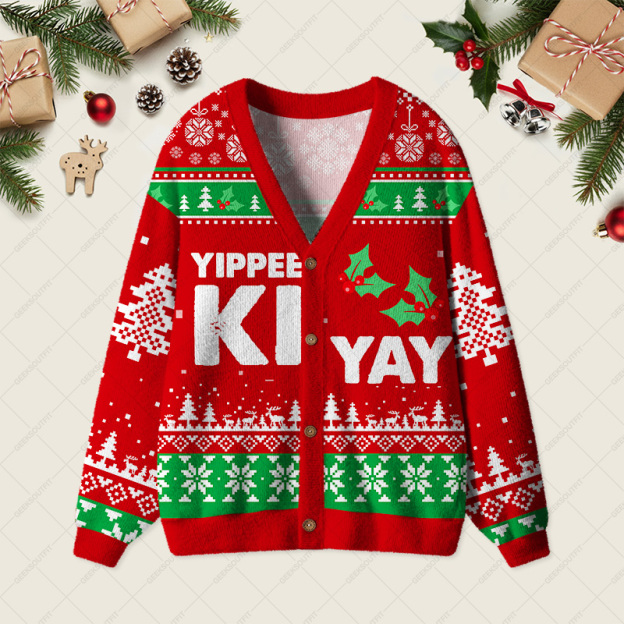 Yippee Ki Yay Geek Ugly Cardigan Sweaters 