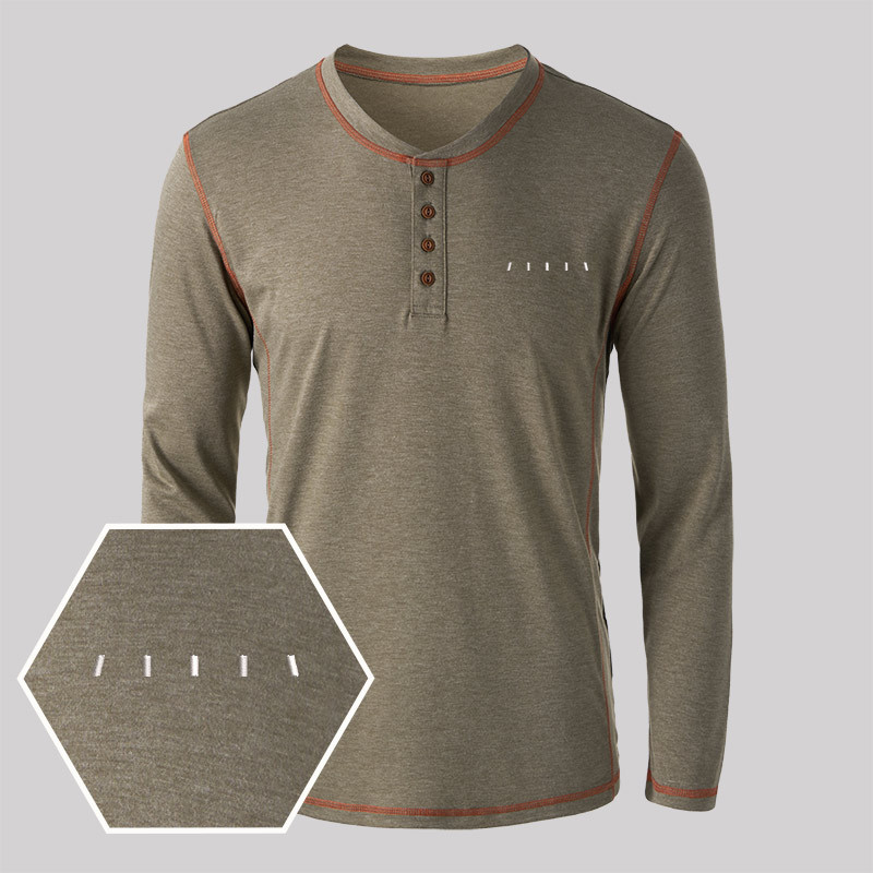 Alien Geek Embroidered Long Sleeve Henley Shirts