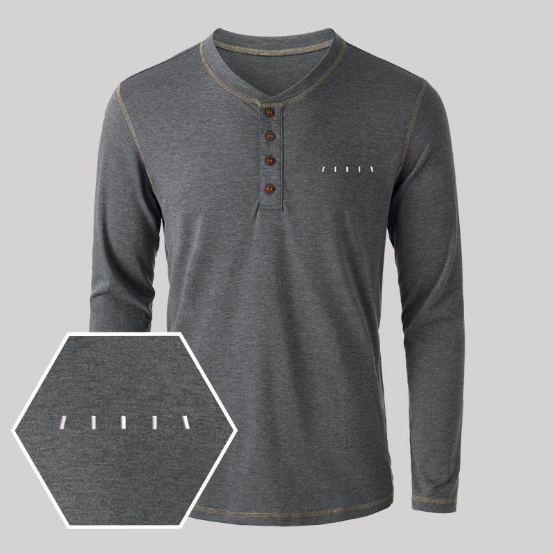 Alien Geek Embroidered Long Sleeve Henley Shirts