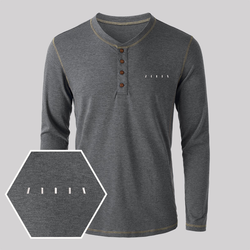 Alien Geek Embroidered Long Sleeve Henley Shirts
