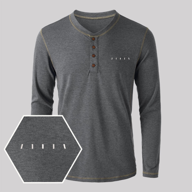 Alien Geek Embroidered Long Sleeve Henley Shirts