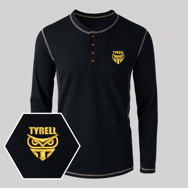 Tyrell Corporation Geek Embroidered Long Sleeve Henley Shirts