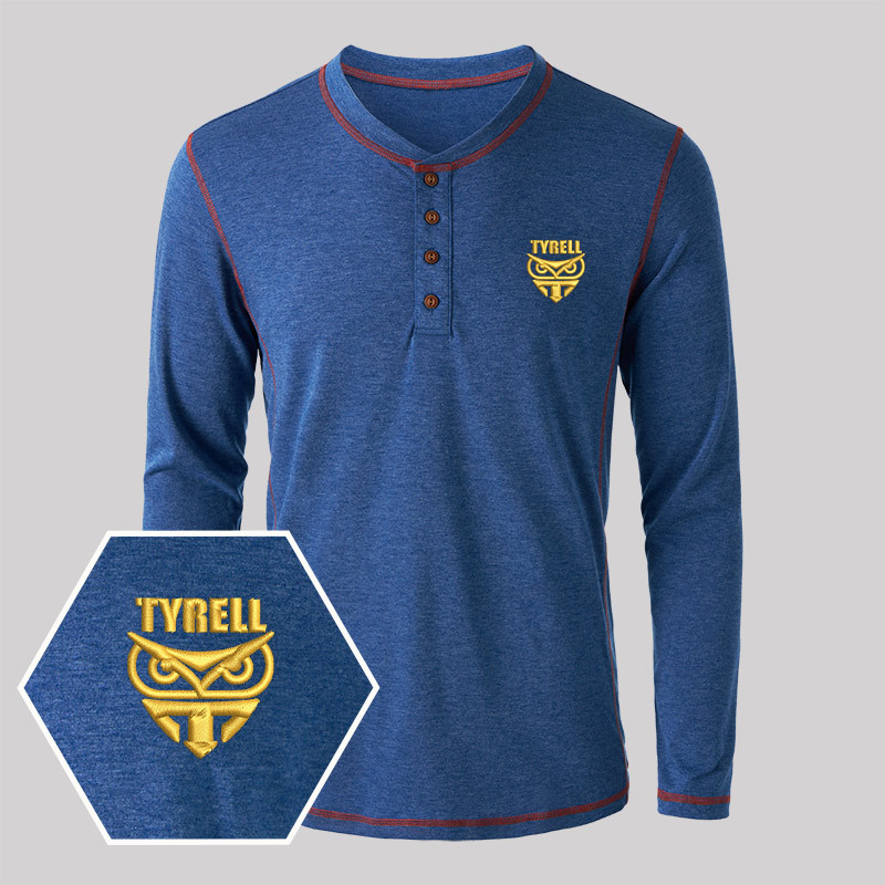Tyrell Corporation Geek Embroidered Long Sleeve Henley Shirts