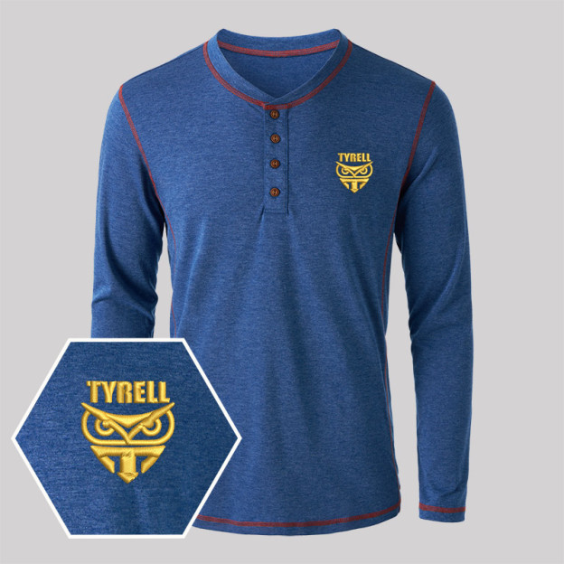 Tyrell Corporation Geek Embroidered Long Sleeve Henley Shirts