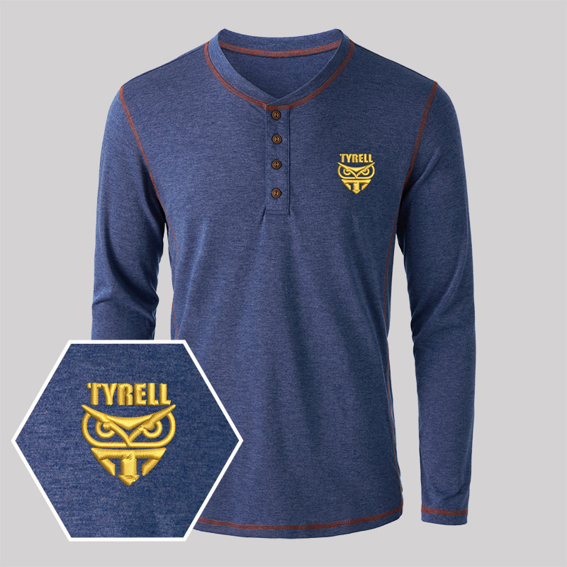Tyrell Corporation Geek Embroidered Long Sleeve Henley Shirts
