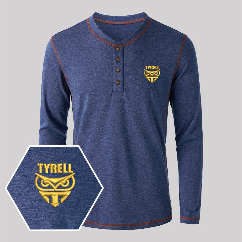 Tyrell Corporation Geek Embroidered Long Sleeve Henley Shirts