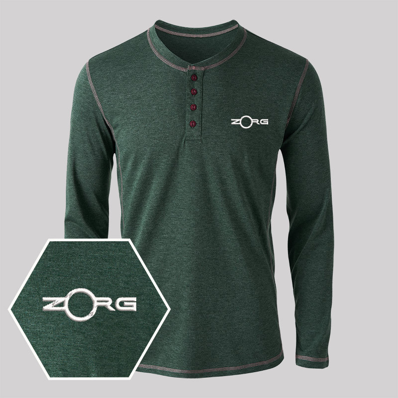 ZORG Geek Embroidered Long Sleeve Henley Shirts