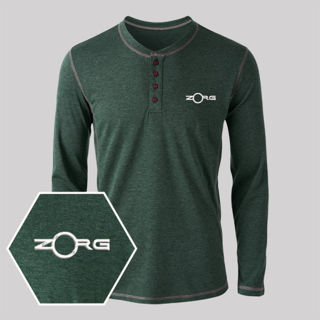 ZORG Geek Embroidered Long Sleeve Henley Shirts