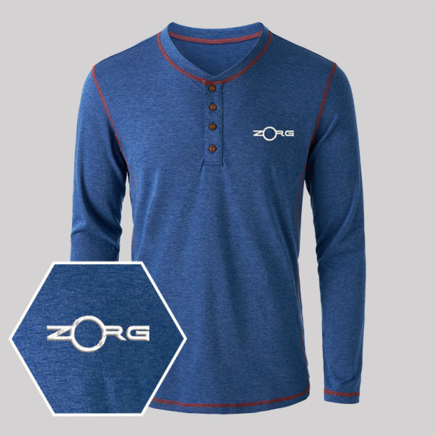 ZORG Geek Embroidered Long Sleeve Henley Shirts
