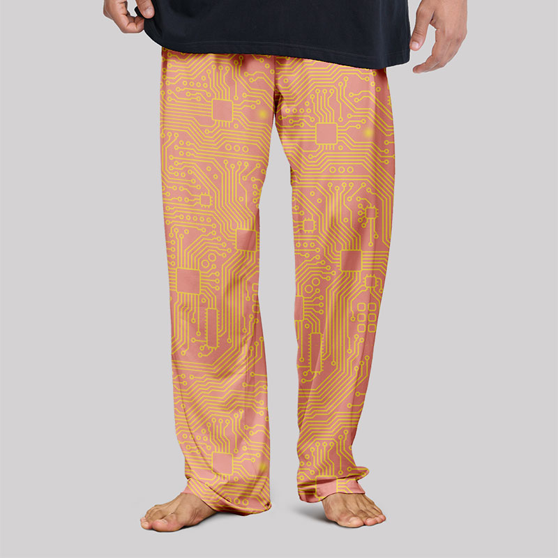 Computer Circuit Board Orange Geek Loungewear Pants