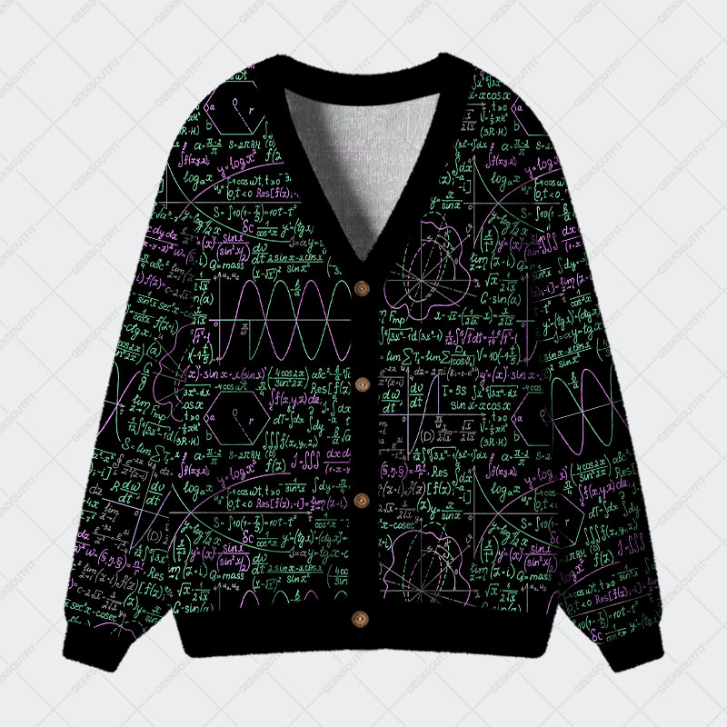 Math Function Curve Black Geek Ugly Cardigan Sweaters 