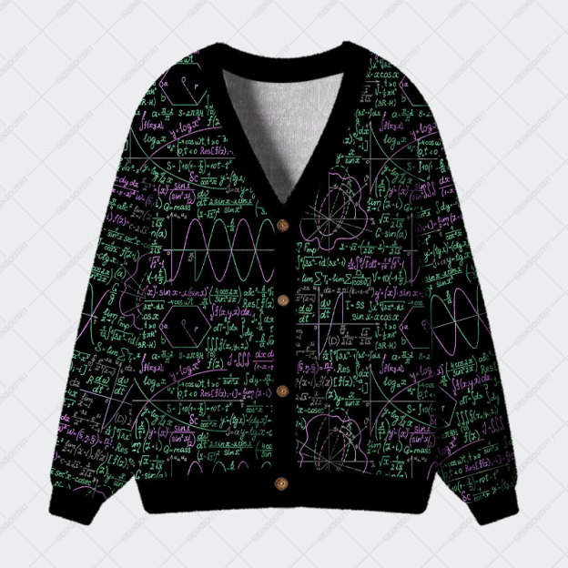 Math Function Curve Black Geek Ugly Cardigan Sweaters 