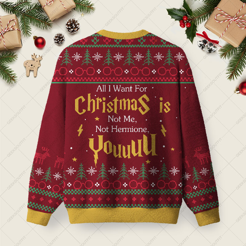 Not Me Not Hermione Ugly Christmas Fuzzy Fleece Sweatshirt