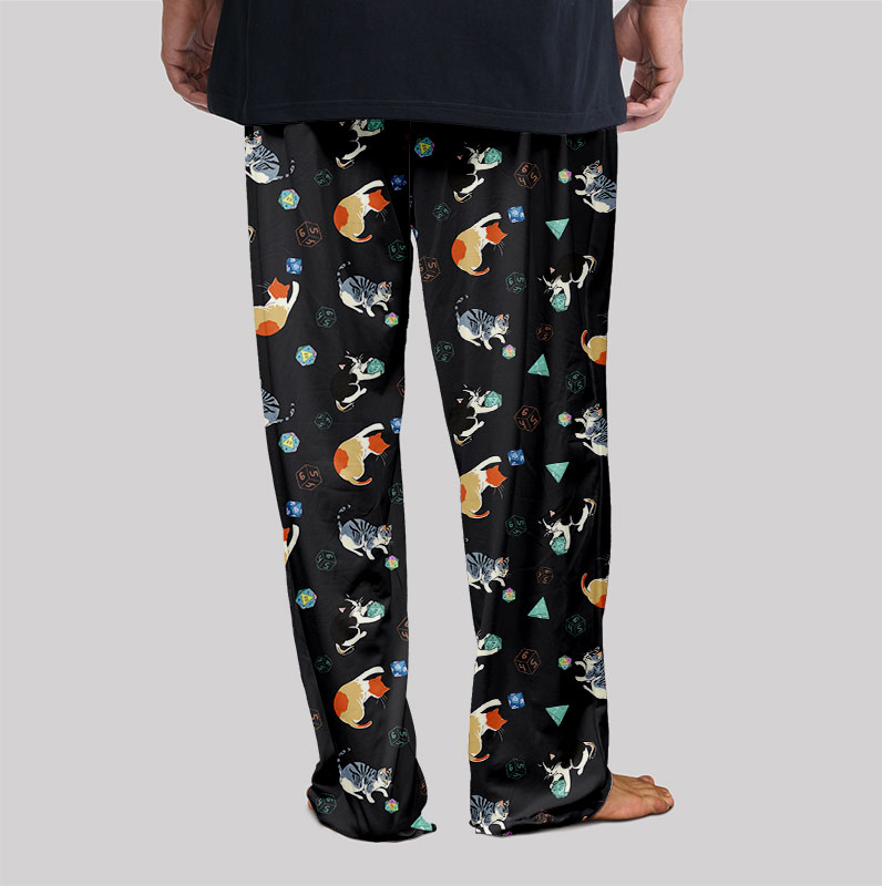 Feline Fun with DnD Dice Black Geek Loungewear Pants