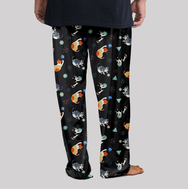 Feline Fun with DnD Dice Black Geek Loungewear Pants