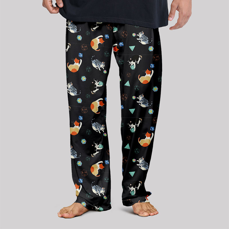 Feline Fun with DnD Dice Black Geek Loungewear Pants