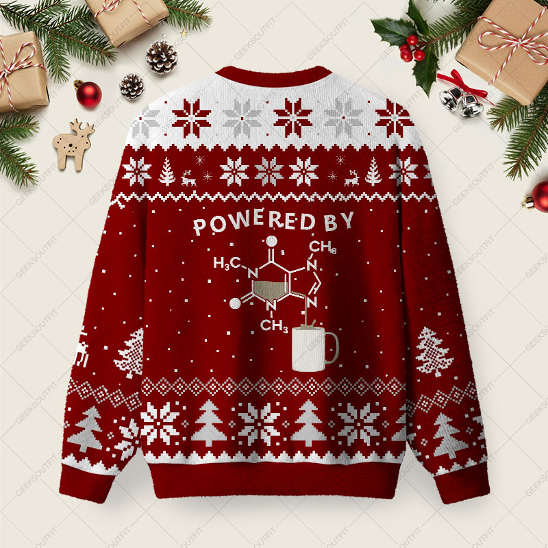 Powered By Caffeine Ugly Christmas Fuzzy Fleece Sweatshirt