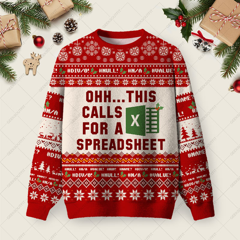 Geeksoutfit Ohh This Calls for a Spreadsheet Red Ugly Christmas Fuzzy Fleece Sweatshirt for Sale